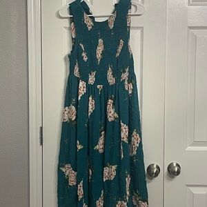 Torrid Teal Floral Sundress with Button Back Closure